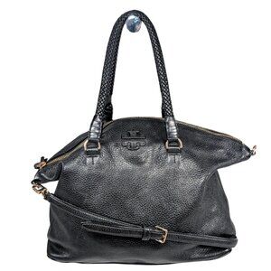Tory Burch Taylor Black Leather Satchel Crossbody Braided Handles